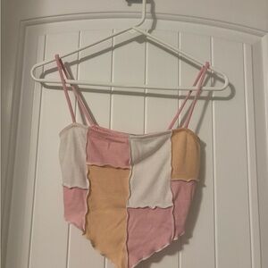 Trendy Patchwork Camisole in Pink, White, and Tan